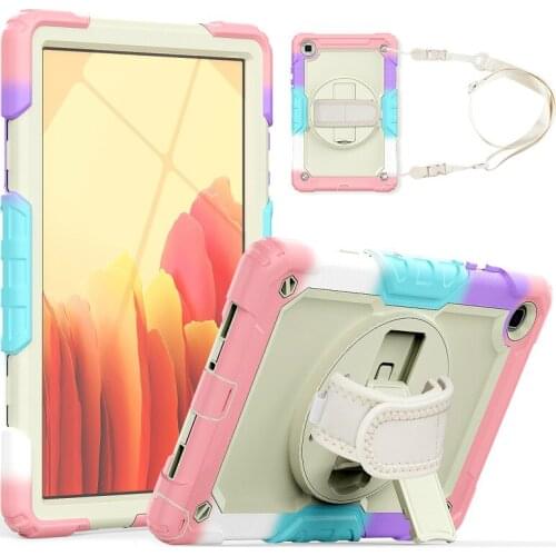 For Samsung Galaxy Tab A7 T500 T505 T507 SM-T505 Case Rotating Turntablet Colorful Plastic silicon cover + hand shoulder straps