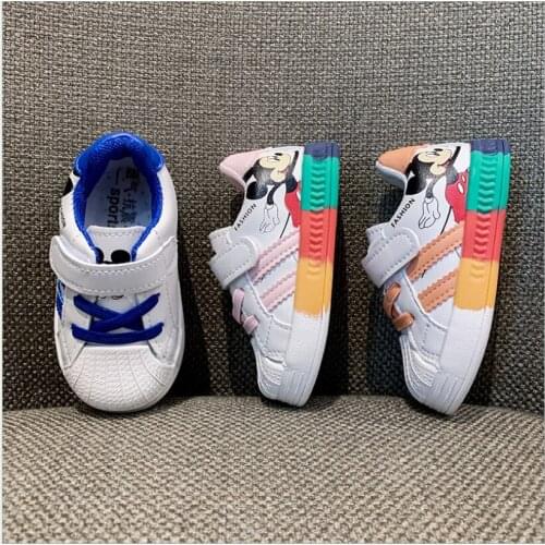 Disney baby white shoes boys baby shoes girls spring and autumn rainbow single shoes soft bottom toddler shoes
