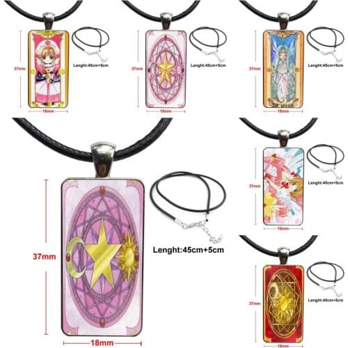 Design Fashion Vintage Glass Women Rectangle Necklace Pendants For Woman Vintage Statement Sakura Card Captor Clow Cards