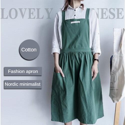 Women Cotton Linen Bib Apron Japanese Style Sleeveless Pinafore Home Kitchen Coffee Florist Aprons Dress Bedding Article
