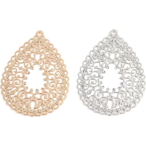 DoreenBeads Fashion Copper Filigree Stamping Pendants Gold Silver Color Drop Charms DIY Findings Components 3.5 x 2.7cm, 10 PCs