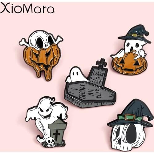 Halloween Ghost Pumpkin Enamel Pins Fashion Punk Skull Brooches Lapel Badges Wholesale Festival Pin Jewelry Gifts for Friends