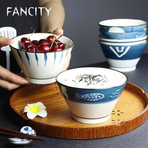 FANCITY Japanese style tall bowl rice bowl porridge bowl five-inch home creative ceramic hat eating bowl salad fruit dessert bow
