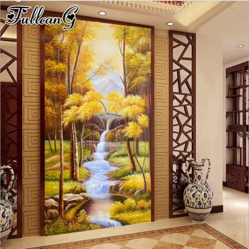 FULLCANG Autumn scenery waterfall large 5d diamond painting diy full square round drill mosaic embroidery needlework FC2431