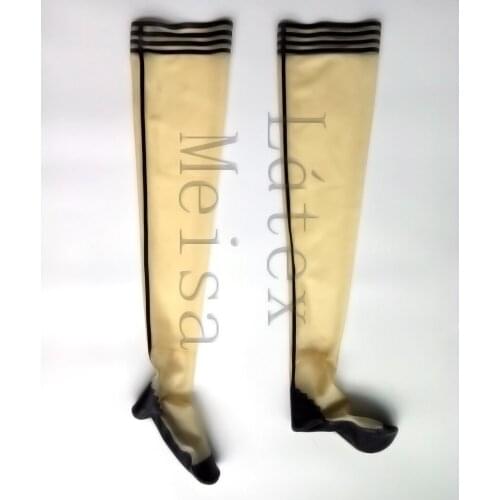 Made of 0.4mm thickness natural latex stockingss men transparent with black outline decorations