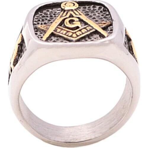 1PC Vintage Black Stainless Steel Men Ring High Quality Mason Freemasonry Masonic Male Retro Fashion Punk Jewelry
