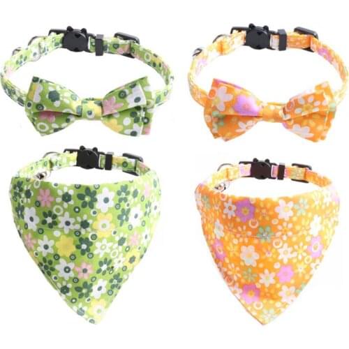 Summer Flower Bowknot Pets Cat Bibs Safety Buckle Kitten Bandana Adjustable Puppy Chihuahau Collars Kitty Necklace Bow Tie