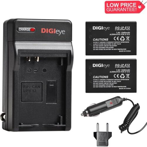 LP-E12 E12 Battery 2 Pack and Wall Charger Compatible with Compatible with Rebel SL1, M2, M10, M50, M100, Rebel SL1, 100D camera
