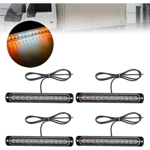 Mayitr 4pcs 12LED Amber White Strobe Light Truck Hazard Beacon Flash Warn Lamp Signal Day-time Running Emergency Lights 12-24V