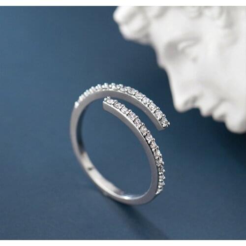 Real 925 Sterling Silver Zircon Geometric Irregular Opening Ring For Fashion Women Cute Fine Jewelry Minimalist Accessories Gift