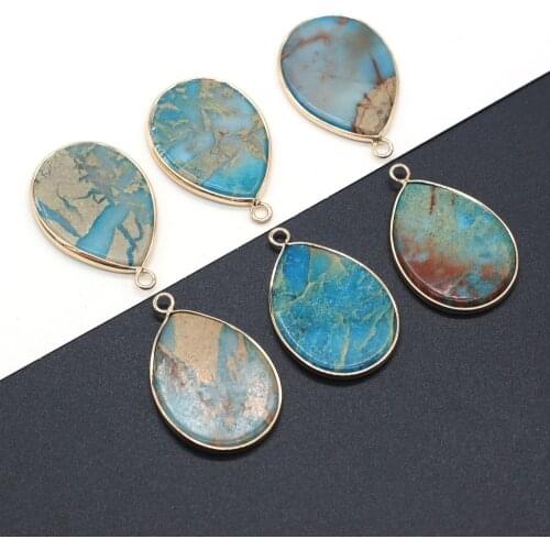 Natural Semi-precious stone Pendants Water Drop Gold-plated Crystal for Necklace Earrings Party Gifts Making Supplies