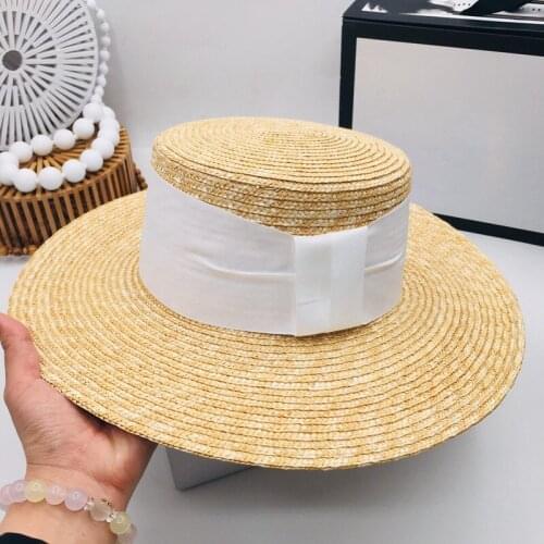 Spring and summer new straw straw hat with large eaves and sun-shading straw hat simple and elegant ladies small top hat for