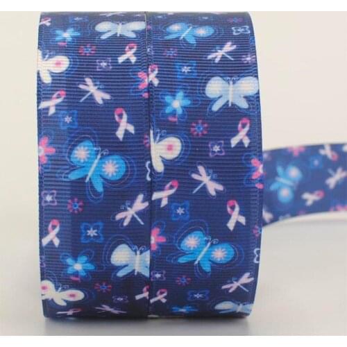 NEW 50 yards navy butterfly and dragonfly cartoon printed grosgrain ribbon free shipping