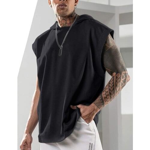 2012 Summer New Style Mens Fitness Hedging Sports Leisure Sleeveless Hooded Waistcoat Loose Short Sleeves