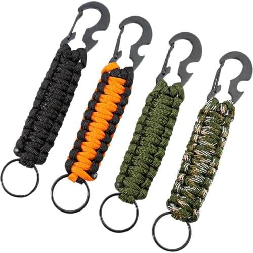 Outdoor Keychain Ring Military Paracord Cord Rope Carabiner Survival Tool Camping Equipment Emergency Knot Bottle Opener Hiking