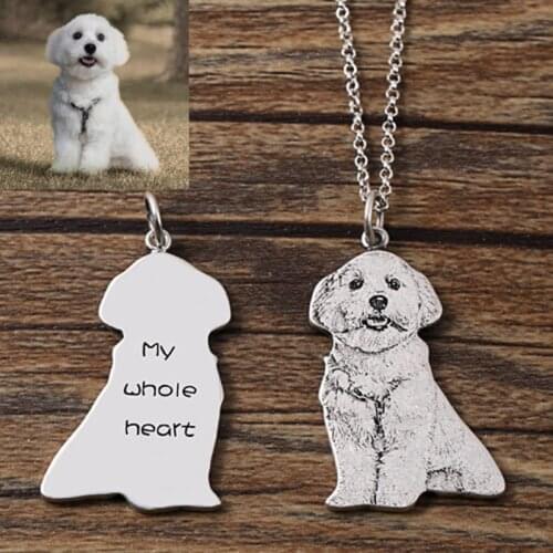 Personalize Customized Pet Keychain Necklace Photo Memory Engrave Dog Cat Name Tag Portrait With Box
