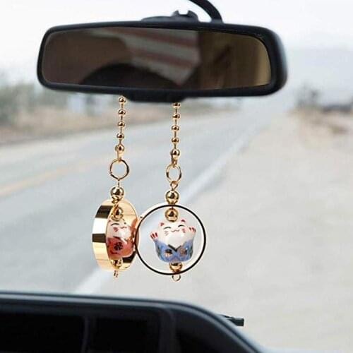 Fashion Lucky Cat Car Pendant Rearview Mirror Decoration Ceramics Alloy Hanging Ornament Auto Accessories 3 Model Can Choose