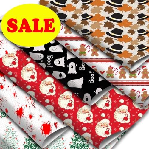 Sale Skull Pumpkin Printed Faux Leather Sheets Synthetic Leather Fabric 20x33cm for Christmas Halloween DIY Earrings Hair Bows