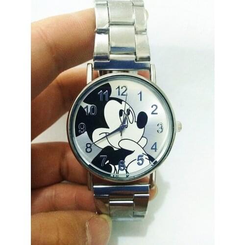 Real photo 100% reloj mujer New Mickey Brand Women Watch Men Fashion Stainless Steel Mesh Watches Casual Quartz Watch