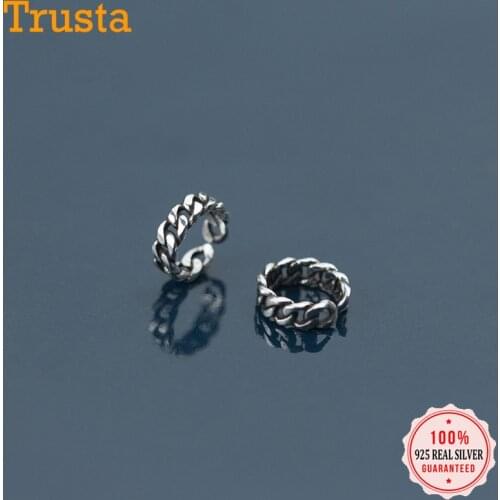 Trusta Real 925 Sterling Thai Silver Sweet Hollow Knit Weaving Clip On Earrings Ear Cuff for Women Wedding Jewelry Gift DS1906
