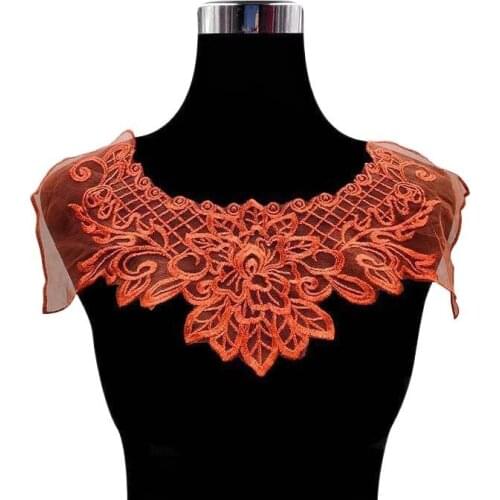 Modern Coffee Organza Embroidered Lace Material Fabirc Dress Guipure Collar Trim Applique Sewing Trimmings And Embellishments