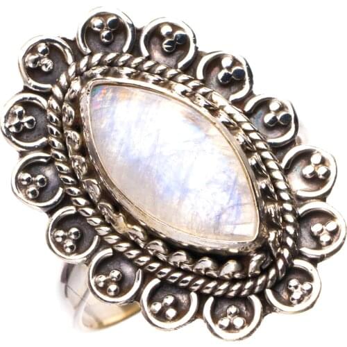 StarGems Natural Rainbow Moonstone Handmade 925 Sterling Silver Ring 7.25 E3218