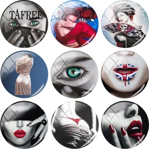 TAFREE Women Picture 25mm Glass Cabochon For DIY Jewelry Findings Red lips chest photo Cameo Pendant Handmade