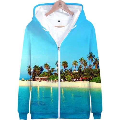 Tree Hoodies Sweatshirts Men Women Hoode Ocean Sky Beautiful Seaside View Zipper Hoodie Mens spring Autumn tracksuit zip up coat