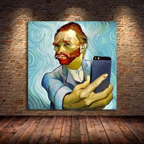 Van Gogh Selfie By phone Funny Canvas Paintings Abstract Wall Art Posters Print Portrait Of Van Gogh Picture Home Decor Unframed