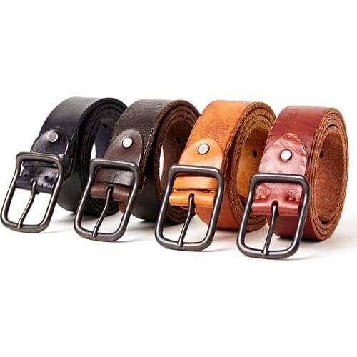 Vintage Style Pin Buckle Cow Genuine Leather Belts For Men Cowboy High Quality Mens Belt Pure Cowhide Cinturones Hombre