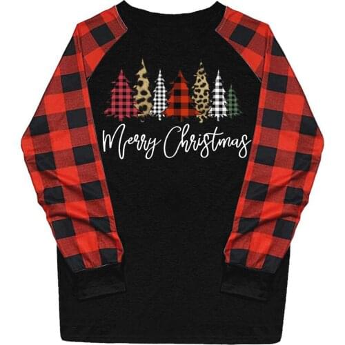 Women Casual Christmas Printing Tshirt Plaid Raglan Long Sleeve Shirts Tops O-neck Fashioh Tshirt Camiseta Mujer Verano #P3