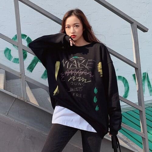 Hands print Oversized Womens hoodie Kawaii Loose Streetwear Sweatshirts Women Hooded Simple Pullovers Korean Style Warm