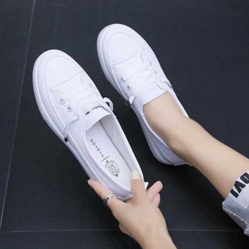 2021 low platform sneakers women shoes female pu leather Walking sneakers Loafers White flat slip on Vacation shoes AB570
