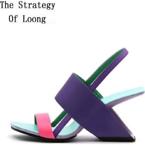 Summer New Fashion Wedges Heels Cut Out Back Strap Peep Toe Mixed Colors Slip-On Genuine Leather Women Gladiator Sandals 202104