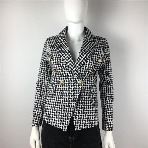 2020 High Quality Plus Size Office Women Coats Notched Full Sleeve Jacket Metal Double Breasted Buttons Plaid Blazer Outerwear