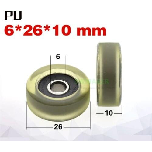 1pcs 6*26*10mm 626 rubber wheel, bearing soft rubber PU pulley/rolling guide wheel/flat wheel, drawer wheel , mute