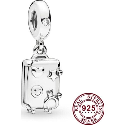 100% 925 Sterling Silver Charm Fashion Luggage Pendant Fit Pandora Women Bracelet & Necklace Diy Jewelry