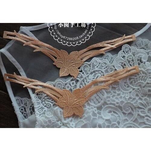 2 Pieces Exquiste Small Neckline Lace Applique Khaki Water Soluble Lace Collar Fabric