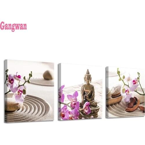 3 pcs Diamond Embroidery Buddha and Orchid pattern Handmade Diy Diamond Painting Cross Stitch puzzle full Square Round stones