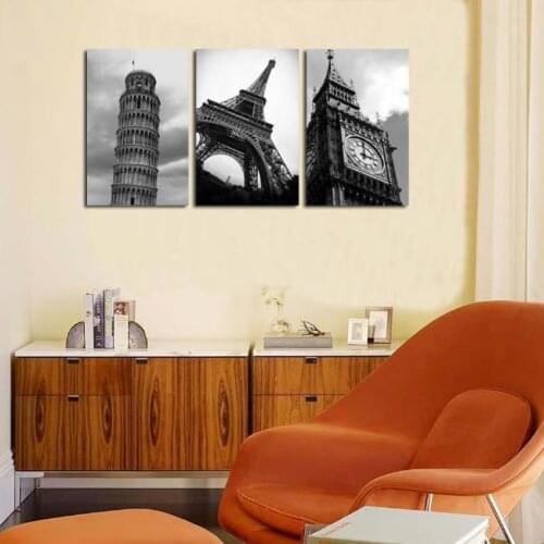 3 Pieces modern HD print cityscape abstract oil painting on canvas pisa eifel tower big ben for home art decor