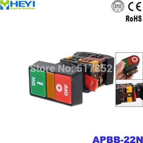 5PCS 220V AC Yellow Light ON/OFF START STOP Momentary Push Button Switch 22mm 1 NO NC APBB-22N