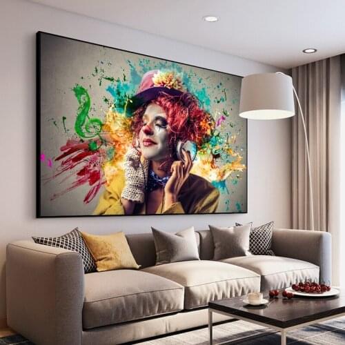 Abstract Wall Art Girl Listening and Dancing Music Canvas Print Paintings On The Wall Posters Picture for Living Room Home Decor