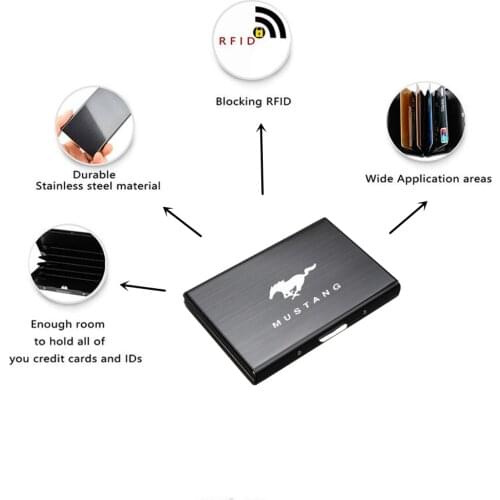 Anti-Scan RFID Aluminum Metal Credit Card Holder Slim Blocking Business Card Protection Holder For Ford Mustang GT SHELBY