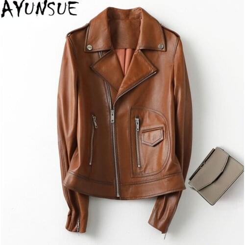 AYUNSUE Womens Leather Jacket Spring Autumn 2021 100% Genuine Sheepskin Coats Biker Jackets for Women Jaqueta De Couro Gxy506