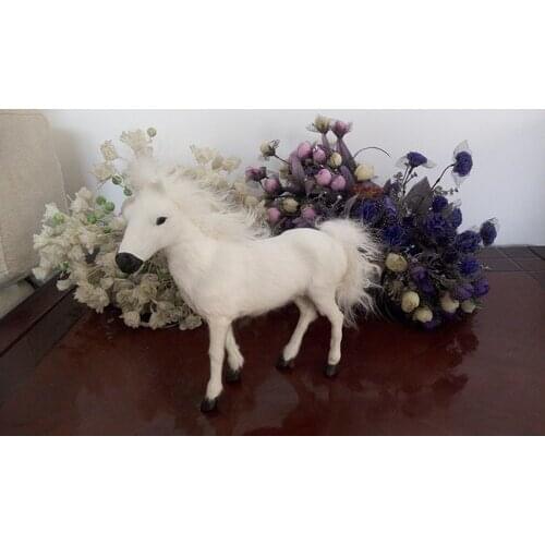 White simulation horse toy resin&fur lovely horse model gift about 25x27cm 0962