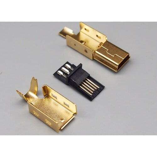 Free Shipping 10sets gold plating DIY Bonding wire 5p Mini USB male plug Mini USB-5P plug 3 in 1