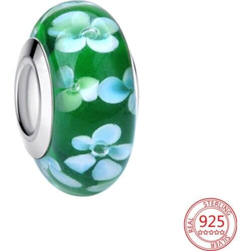 New 925 Sterling SilverGreen Daisy Murano Glaze Beads Charms Fit Original Pandora Bracelet Women Birthday Fashion Jewelry Gift