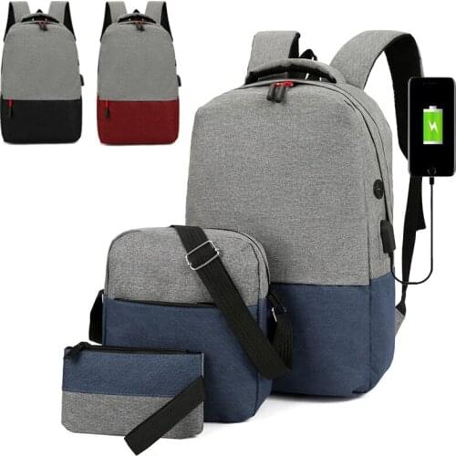 3pcs/Set Canvas Laptop Backpack Large Capacity Men Women Business Travel School Shoulder Bag Teenager Boys Girls Mochila Bagpack