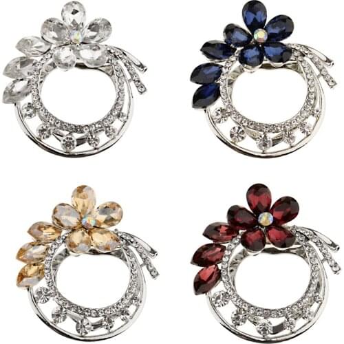 Crystal Flower Scarf Clip Beautiful Buckle Safety Brooch Wedding Party