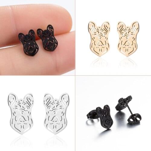 Exquisite Punk Stainless Steel Dog Earrings for Women Men French bulldog Chihuahua Earings Studs Fashion Jewelrys brincos